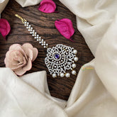 Vriksham Antique Royal Radiance AD Stone Maang Tikka-Purple-Pearl-G19493